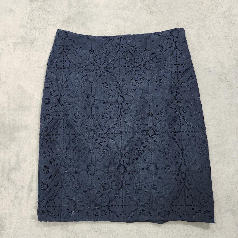 Banana Republic Skirt Womens 0 Blue Lace Pencil Knee Length Lined Party Cocktail